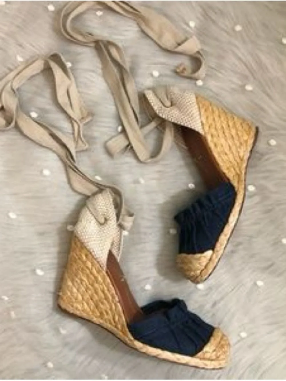Espadrille Heels denim lace up euro summer cottagecore boho ballet wedge
